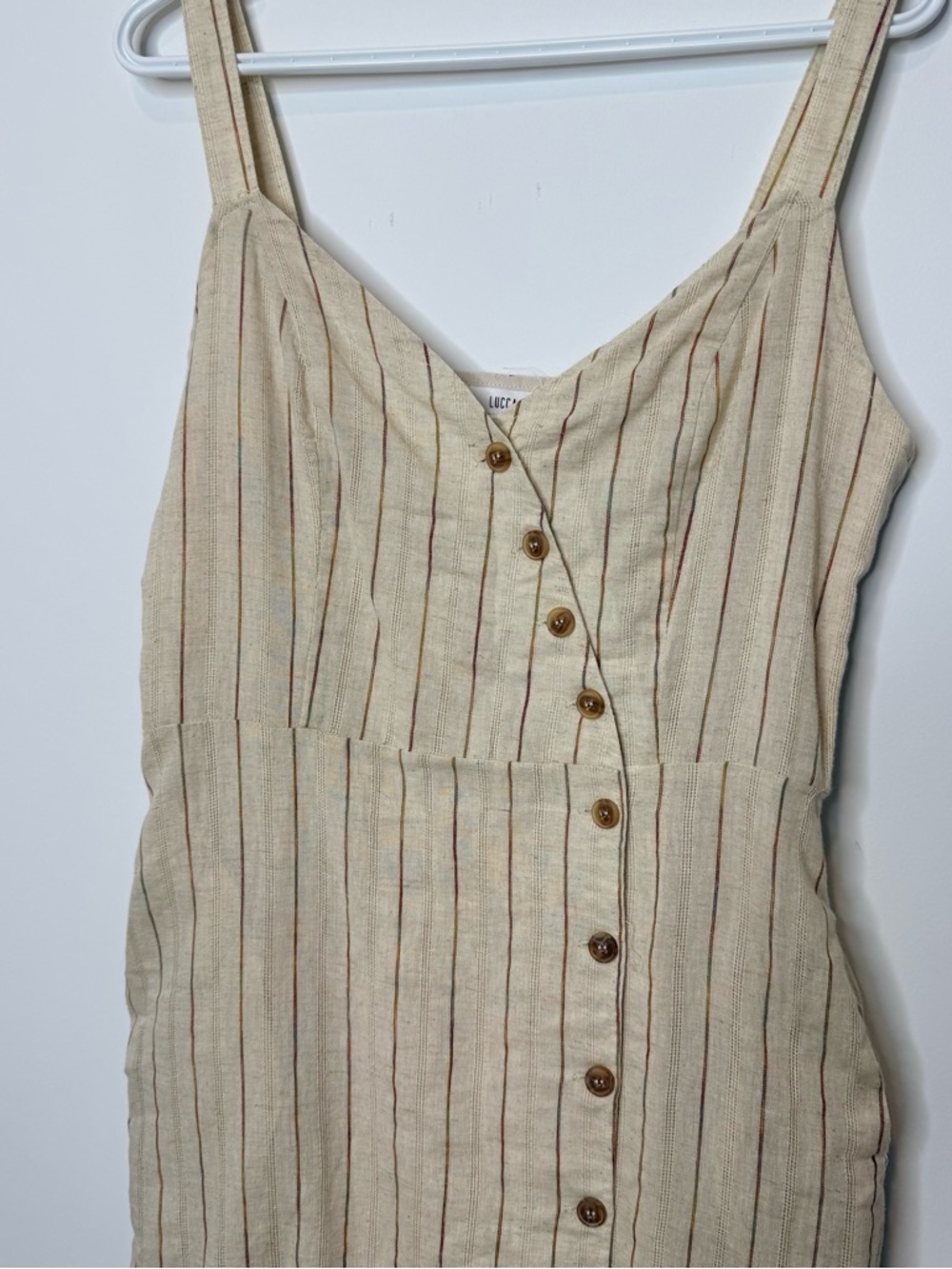 Lucca Beige Striped Button-Front Linen cotton Dress size Small BNWT - Picture 4 of 13
